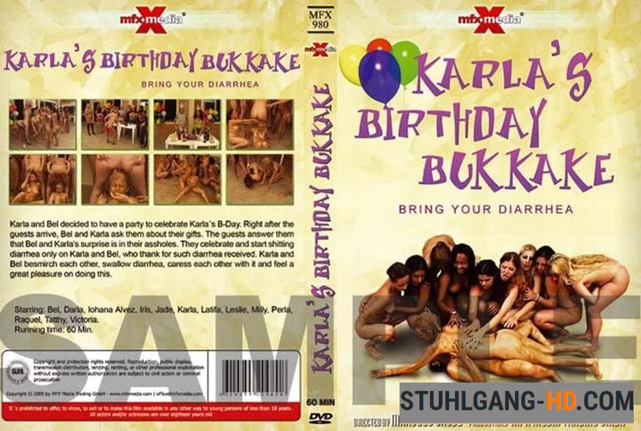 Karla, Bel, Victória, Jade, Perla, Raquel, Latifa, Iohana Alvez, Iris, Darla, Milly, Leslie, Tatthy - Karla's Birthday Bukakke - Bring Your Diarrhea (Kacken, Scheißen, Scheiße essen) [DVDRip] 446 MB